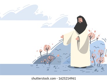 Jesus standing welcome Religious concepts It is a vector cartoon which can be used for media and various designs.