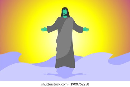 Jesus stands on the waves