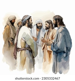 Jesus teaching disciples watercolor vector illustration 
