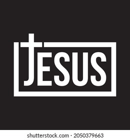 Jesus Text Cross T Shirt Design Vector Black Background