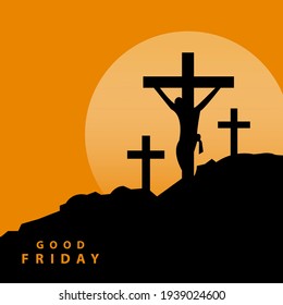 Jesus Three Crosses On Golgota Hill Illustration Vector. Good Friday