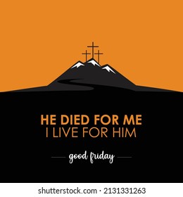 Jesus Three Crosses On Golgota Hill Illustration Vector. Good Friday