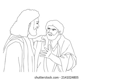 Jesus is touching at sholder Petor's, vector.