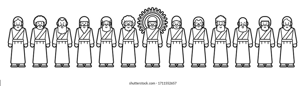 Jesus and twelve disciples cartoon graphic vector