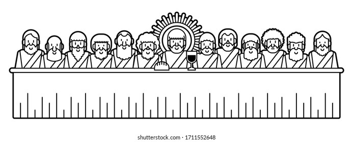 Jesus and twelve disciples last supper cartoon graphic vector