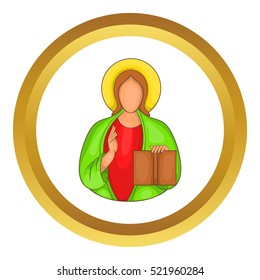 Jesus vector icon in golden circle, cartoon style isolated on white background