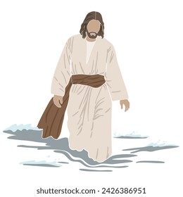 Jesus walks on water, boho silhouette, christian illustration