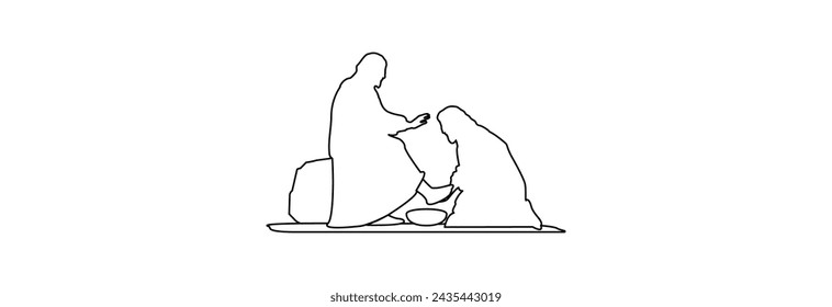 Jesus washes the feet of his disciple Peter with water.