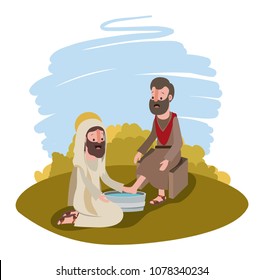 Jesus washing the feet of an apostle in the camp