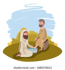 Jesus washing the feet of an apostle in the camp
