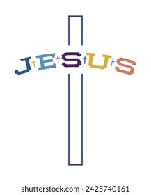 Jesus word Christian saying phrase retro isolated cross minimal typographic art on white background