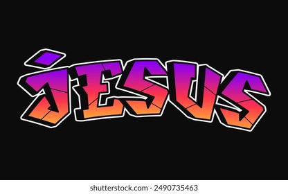 Jesus word trippy psychedelic graffiti style letters.Vector hand drawn doodle cartoon logo Jesus illustration. Funny cool trippy letters, fashion, graffiti style print for t-shirt, poster