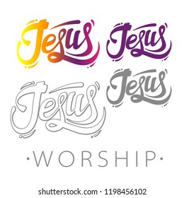 Jesus worship emblem, church logotype, vector illustration isolated on white background
