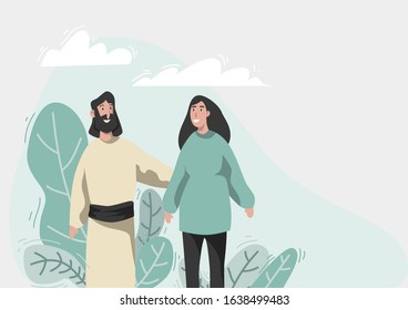 Jesus and the young women White background used for media design It is a vector image style.