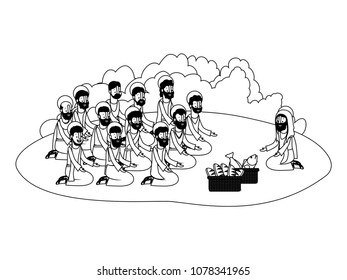 jesuschrist with apostles multiplication of bread and fish