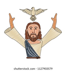 Jesuschrist with dove cartoon scribble
