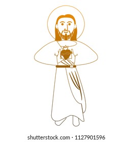 Jesuschrist sacred heart cartoon in yellow lines