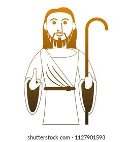 Jesuschrist with stick cartoon in yellow lines