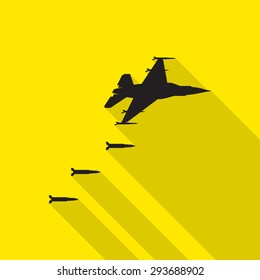 jet air fighter flat icon with long shadow.