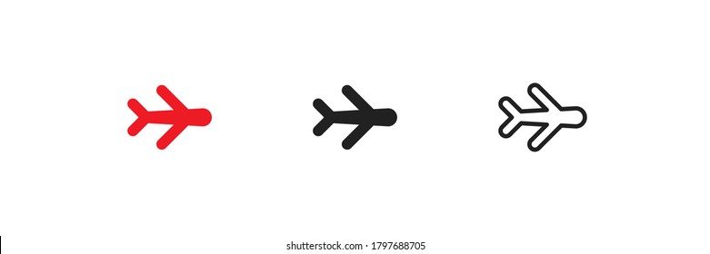 Jet air plane, simple isolated icon set in vector flat style.