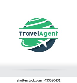 Jet Aircraft With Globe Symbol For Travel Agency, Tour Company, Air Ticket Agency.