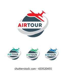 Jet Aircraft with Globe symbol for Travel Agency, Tour company, Air Ticket Agency.
