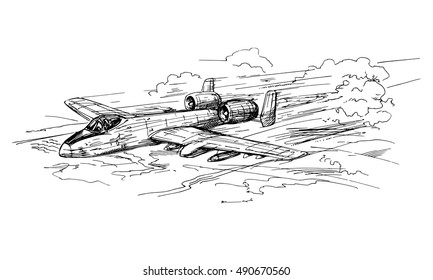 Jet Aircraft. Hand drawn illustration.