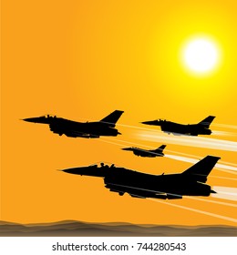 Jet Aircraft At Sunset Vector Drawn