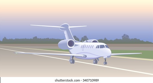 Jet aircraft for transporting small groups of people after landing (before take-off). Vector illustration, EPS 8, blends and gradients.