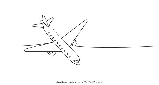 Jet airplane, air transport one line continuous drawing. Different air transport continuous one line illustration. Vector minimalist illustration