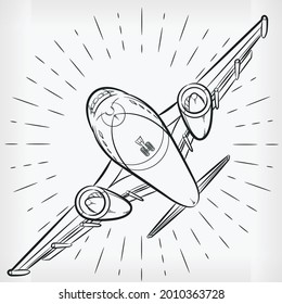 Jet Airplane Doodle Flight Handdrawing Sketch Vector Illustration