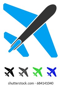 Jet Airplane flat vector illustration. Jet Airplane icon with gray, black, blue, green color versions.