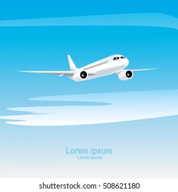 Jet airplane on a blue background. Realistic vector illustration