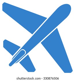 Jet Airplane vector icon. Style is flat cobalt symbol, rounded angles, white background.