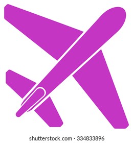 Jet Airplane vector icon. Style is flat violet symbol, rounded angles, white background.