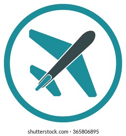 Jet Airplane vector icon. Style is bicolor flat circled symbol, soft blue colors, rounded angles, white background.