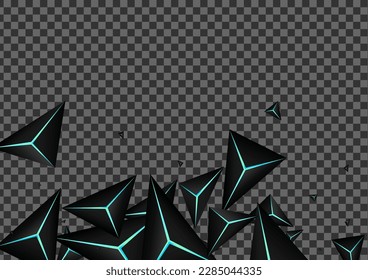 Jet Black Crystal Background Transparent Vector. Dark Polygon Gradation. Triangular Fiber Texture. Obsidian Technology Card.