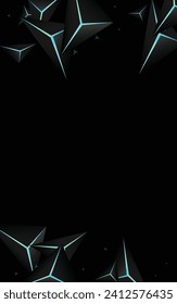 Jet Black Crystal Background Black Vector. Dark Prism Creative. Triangular Art Card. Blue Neon Cool Backdrop.