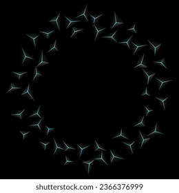 Jet Black Facet Background Black Vector. Blue Neon Triangle Cover. Triangular Abstract Template. Dark Design Card.
