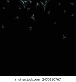 Jet Black Facet Background Black Vector. Blue Neon Crystal Art. Triangular Fiber Illustration. Onyx Geometry Texture.