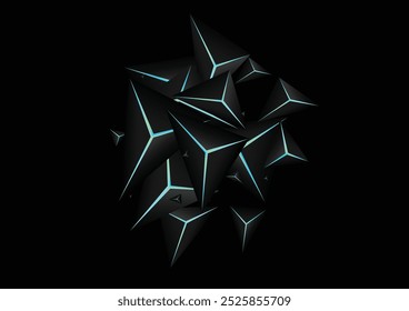 Fondo de faceta negro Vector negro. Poli de cristal de neón azul. Prisma Ilustración exclusiva. Tarjeta Dark Edge.