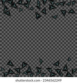 Jet Black Polygon Background Transparent Vector. Dark Facet Paper. Triangle Glow Template. Blue Neon Decorative Backdrop.