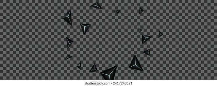 Jet Black Polygon Hintergrund Transparenter Vektorgrafik. Dunkle Prismengeometrie. Dreieckige Dekorationsvorlage. Obsidian Shape Illustration.