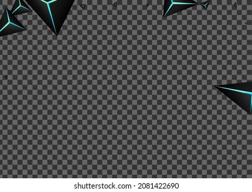 Jet Black Prism Background Transparent Vector. Onyx Triangular Cool. Crystal Gradation Card. Dark Creative Illustration.