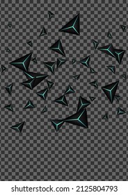 Jet Black Prism Background Transparent Vector. Onyx Facet Glossy. Triangular Vertex Card. Dark Glow Illustration.