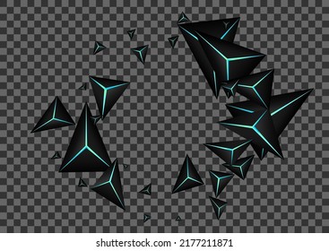Jet Black Prism Background Transparent Vector. Dark Crystal Effect. Polygon Elegant Texture. Onyx Design Card.