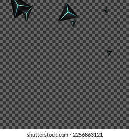 Jet Black Prism Background Transparent Vector. Onyx Crystal Technology. Triangular Glossy Texture. Blue Neon Digital Backdrop.