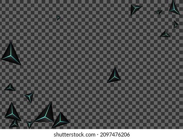 Vector transparente de fondo del triángulo negro Jet. Mosaico de cristal oscuro. Fondo de diseño polígono. Plantilla técnica de neón azul.