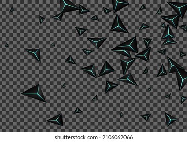 Jet Black Triangle Background Transparent Vector. Dark Triangular Art. Polygon Geometry Backdrop. Onyx Cover Illustration.