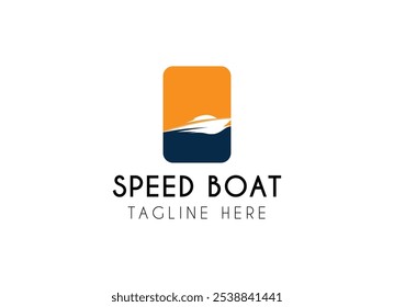 Jet boat logo design. Simple Minimalist Silhouette of Speedboat Jetboat Motorboat, or Boat with Motor with water sea ocean wave logo design vector illustration